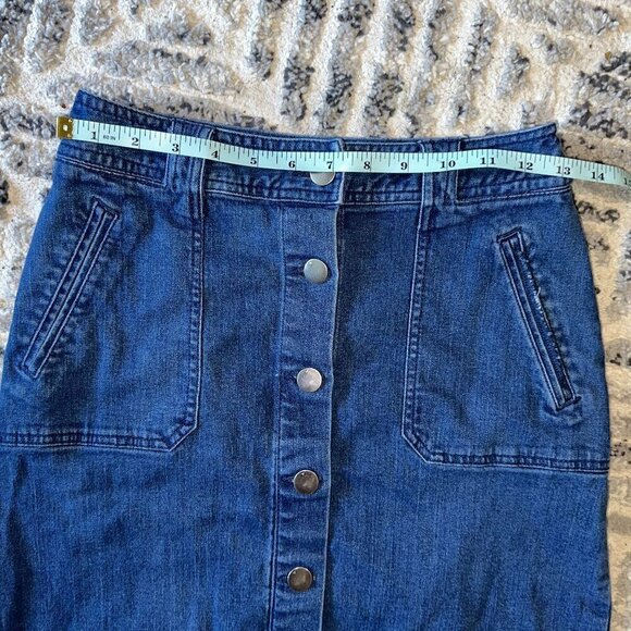 Denim Skirt Button Snap Front Mini Skirt Two Pockets A New Day Size 4 - Picture 5 of 8